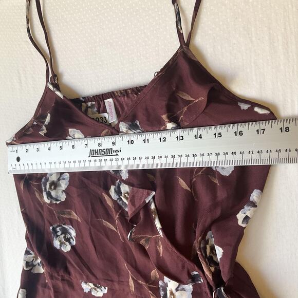 Xhilaration Women Dress L Plum Floral Wrap Dress Ruffle Sleeveless - Picture 8 of 10